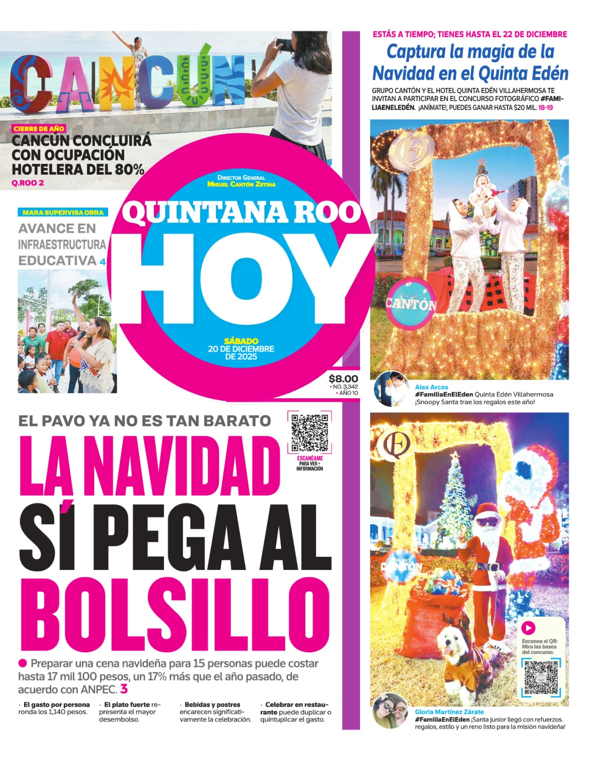 Portada de Quintana Roo Hoy (portada) del sábado, 20 de diciembre de 2025