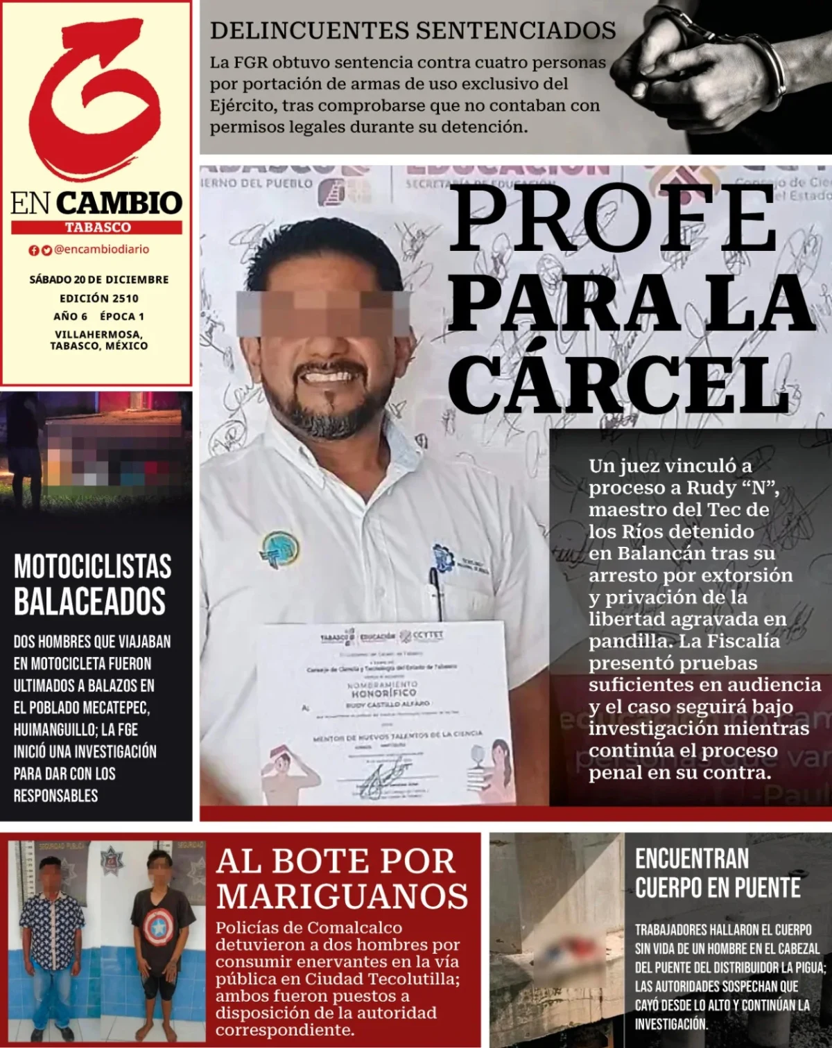 Portada de En Cambio - Tabasco (contraportada) del sábado, 20 de diciembre de 2025
