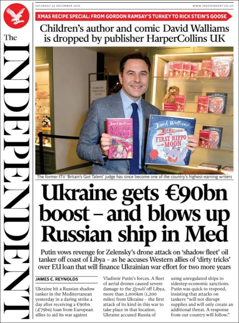 Portada de The Independent del sábado, 20 de diciembre de 2025