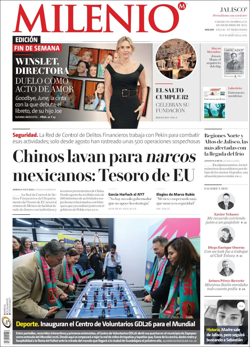 Portada de Milenio Jalisco del sábado, 20 de diciembre de 2025