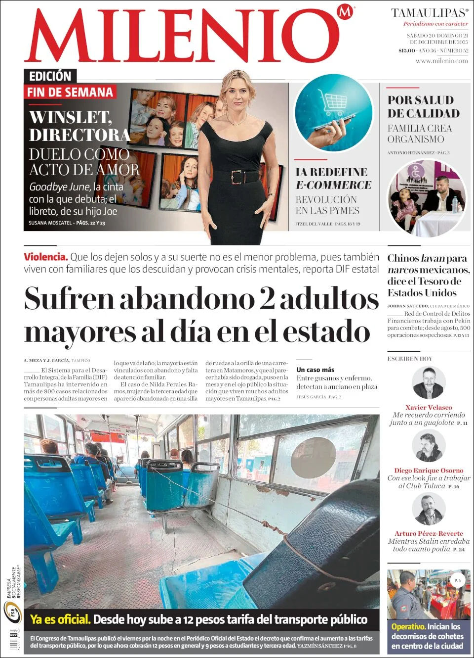 Portada de Milenio Tamaulipas del sábado, 20 de diciembre de 2025