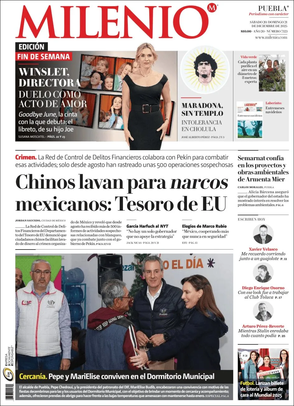 Portada de Milenio Puebla del sábado, 20 de diciembre de 2025
