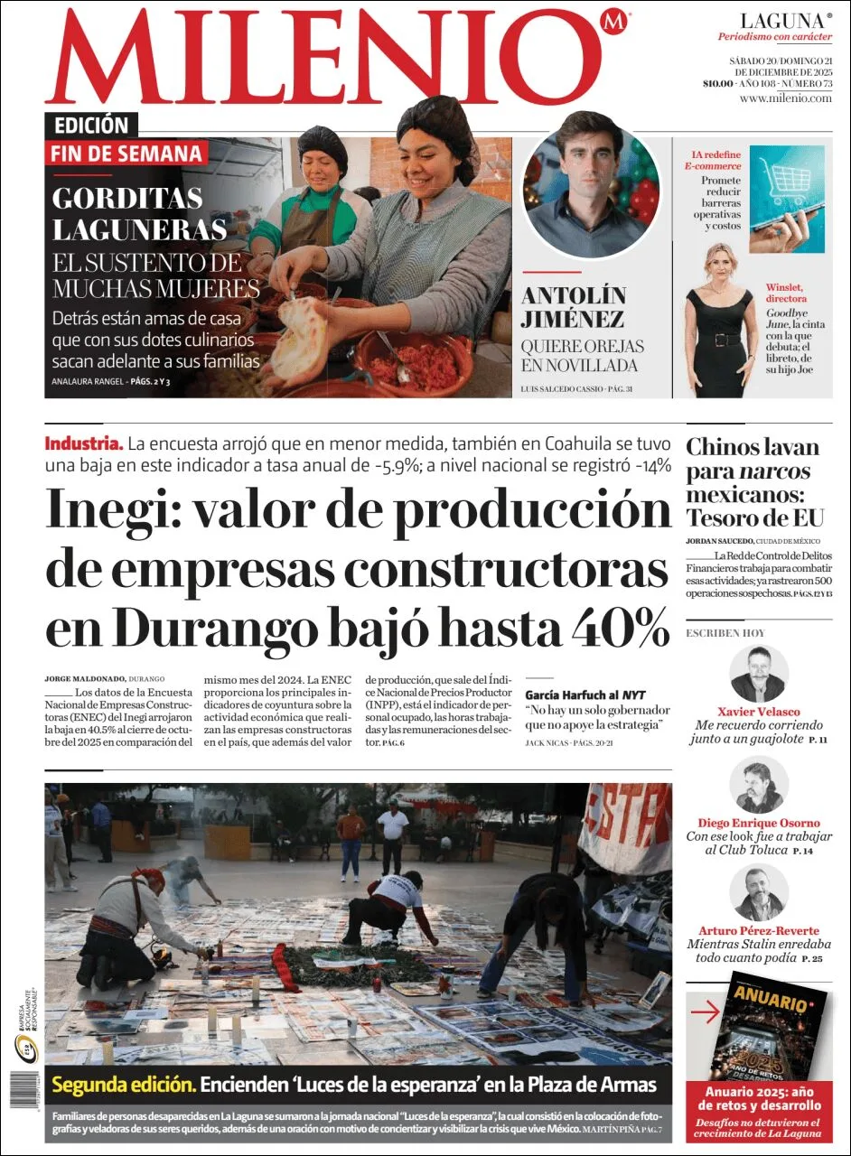 Portada de Milenio Laguna del sábado, 20 de diciembre de 2025