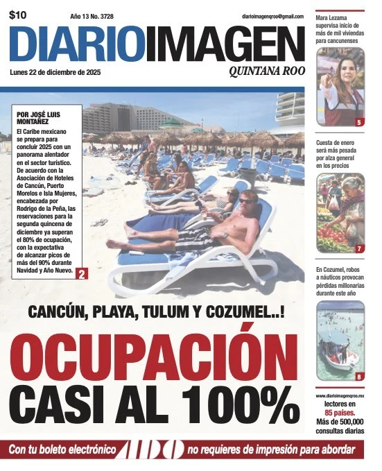 Portada de Diario Imagen Quintana Roo del lunes, 22 de diciembre de 2025