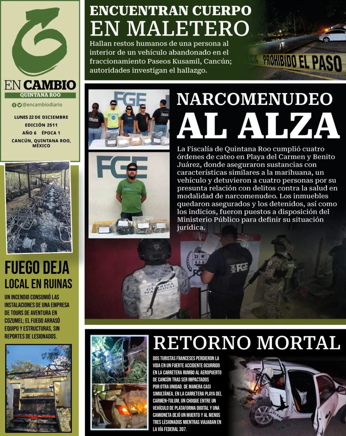 Portada de En Cambio - Quintana Roo (contraportada) del lunes, 22 de diciembre de 2025