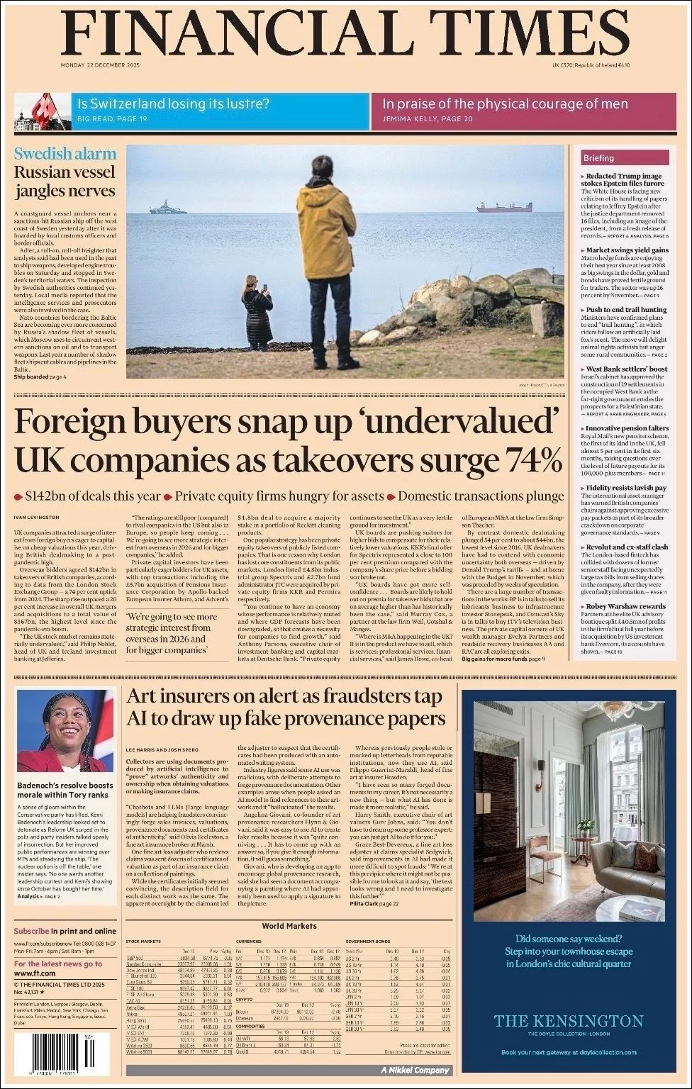 Portada de Financial Times del lunes, 22 de diciembre de 2025