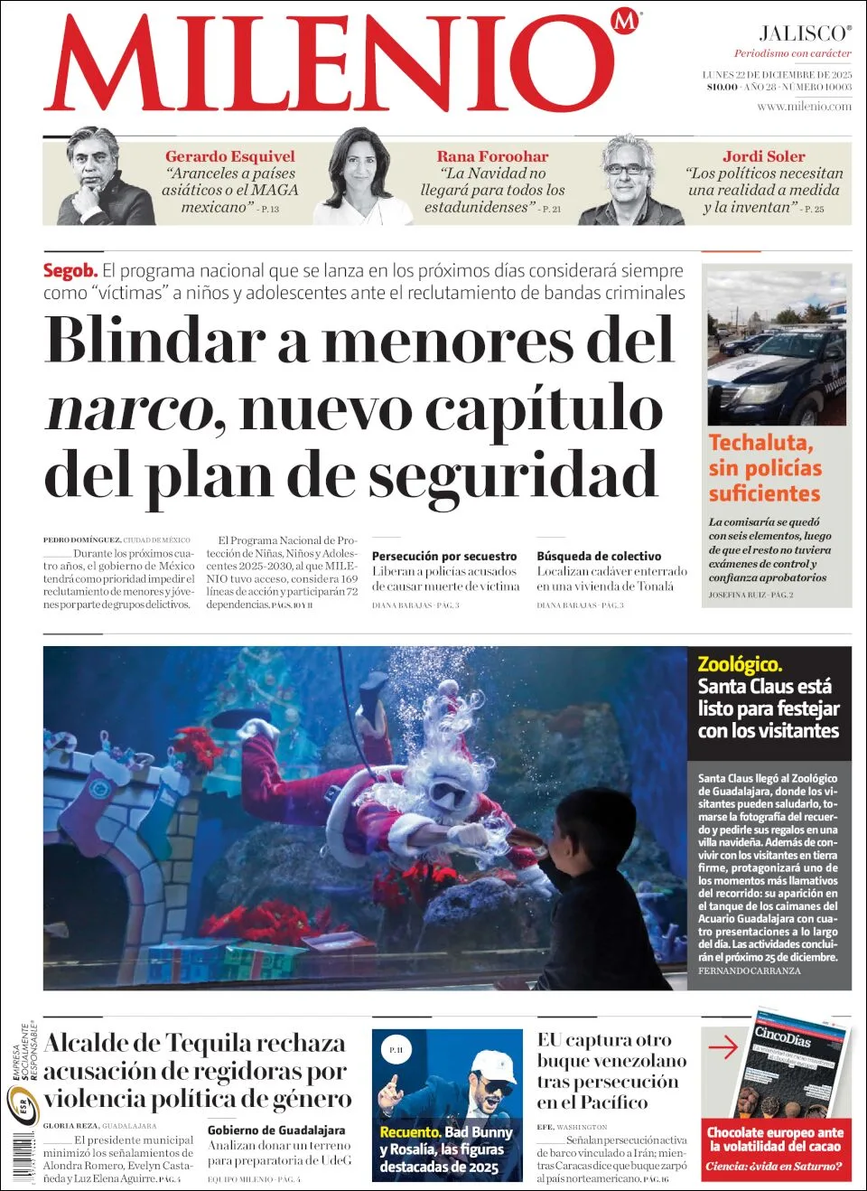 Portada de Milenio Jalisco del lunes, 22 de diciembre de 2025