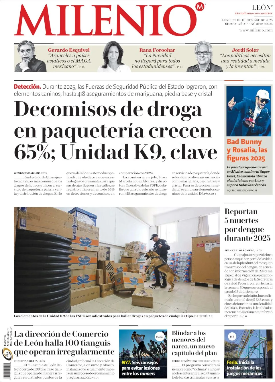 Portada de Milenio Leon del lunes, 22 de diciembre de 2025
