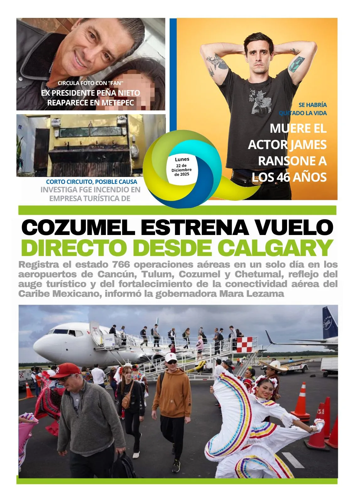 Portada de El Quintana Roo (contraportada) del lunes, 22 de diciembre de 2025