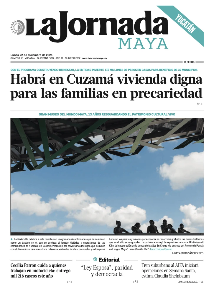 Portada de La Jornada Maya Yucatán del lunes, 22 de diciembre de 2025