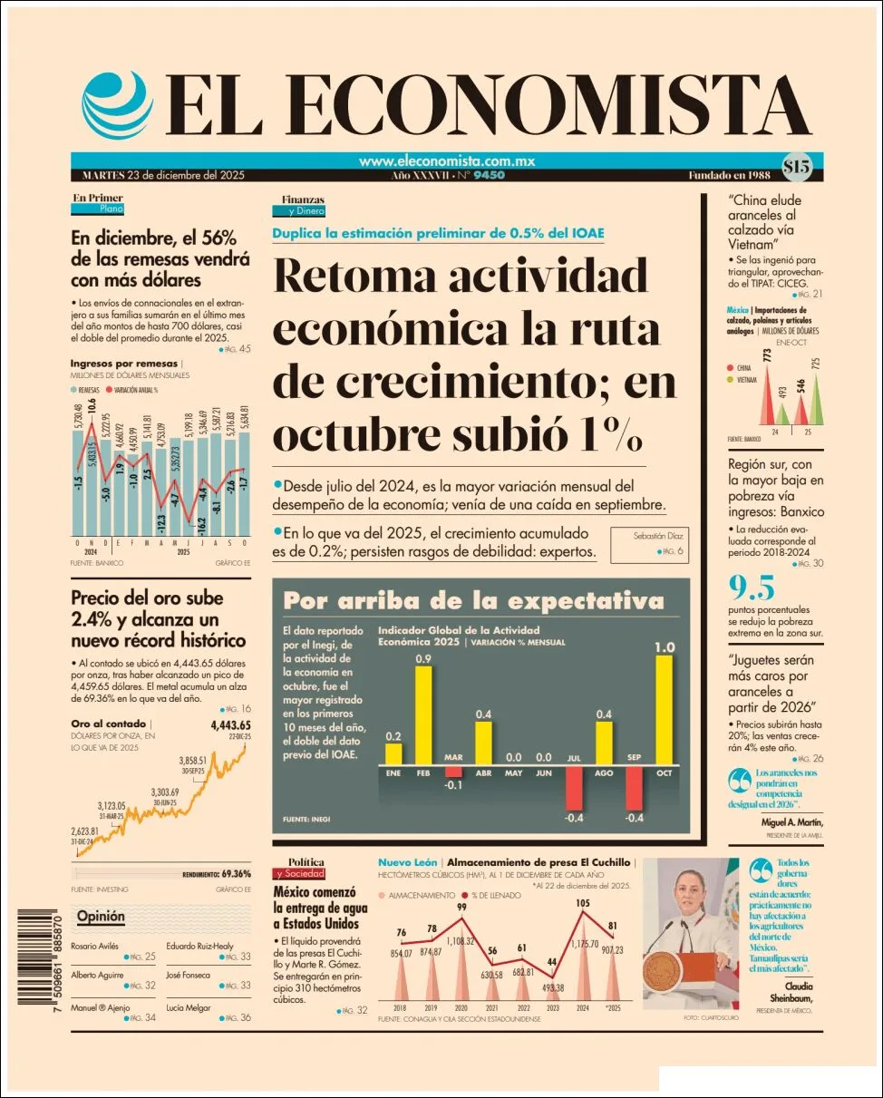 Portada de El Economista del martes, 23 de diciembre de 2025