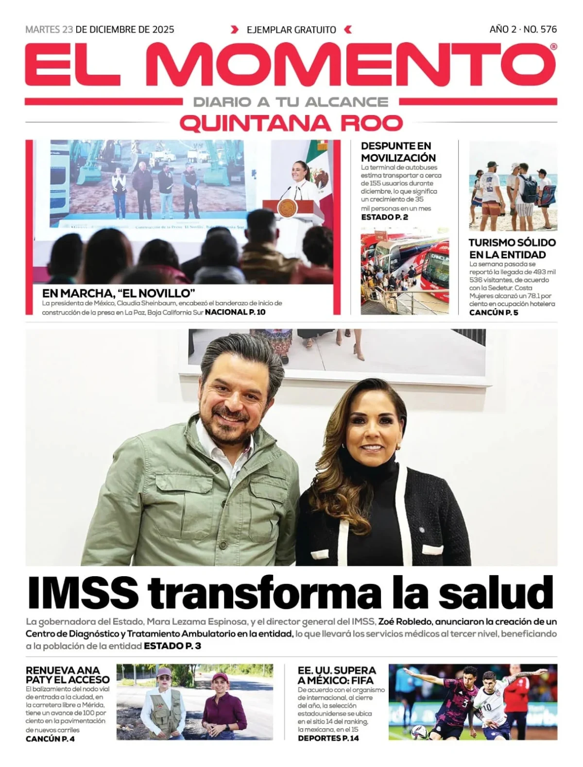 Portada de El Momento Quintana Roo del martes, 23 de diciembre de 2025