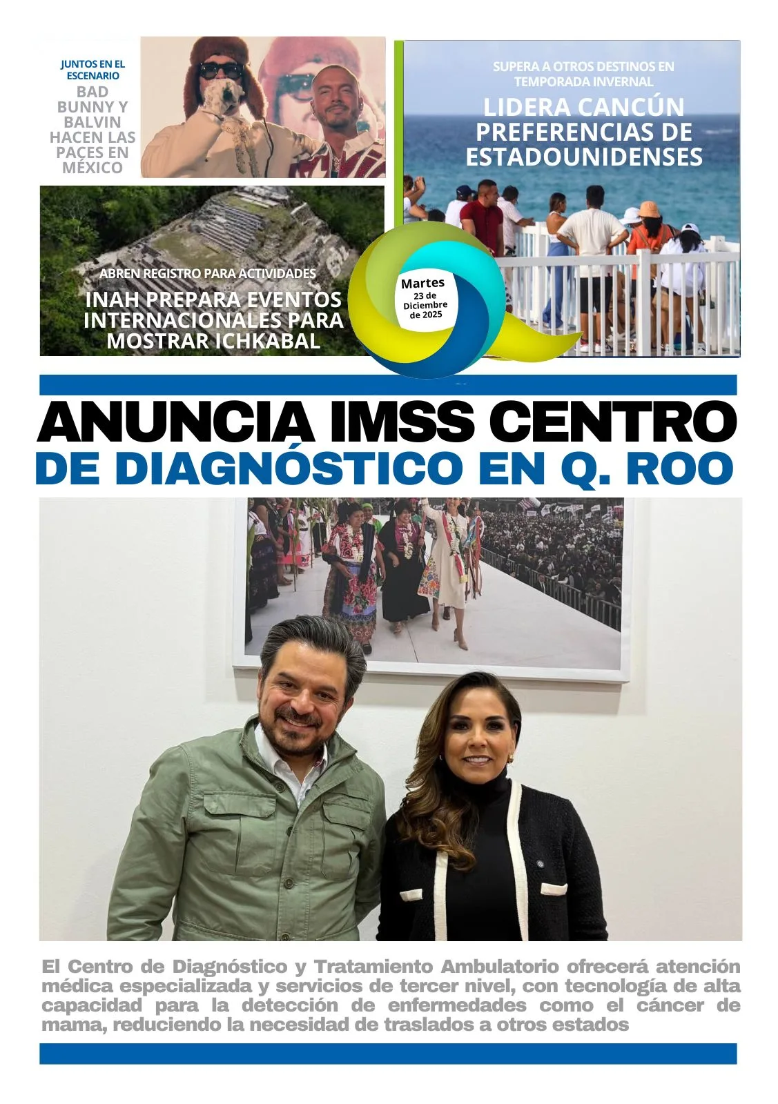 Portada de El Quintana Roo (contraportada) del martes, 23 de diciembre de 2025