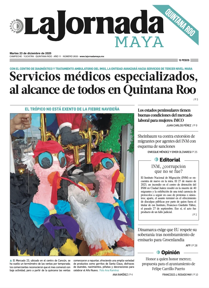 Portada de La Jornada Maya Quintana Roo del martes, 23 de diciembre de 2025