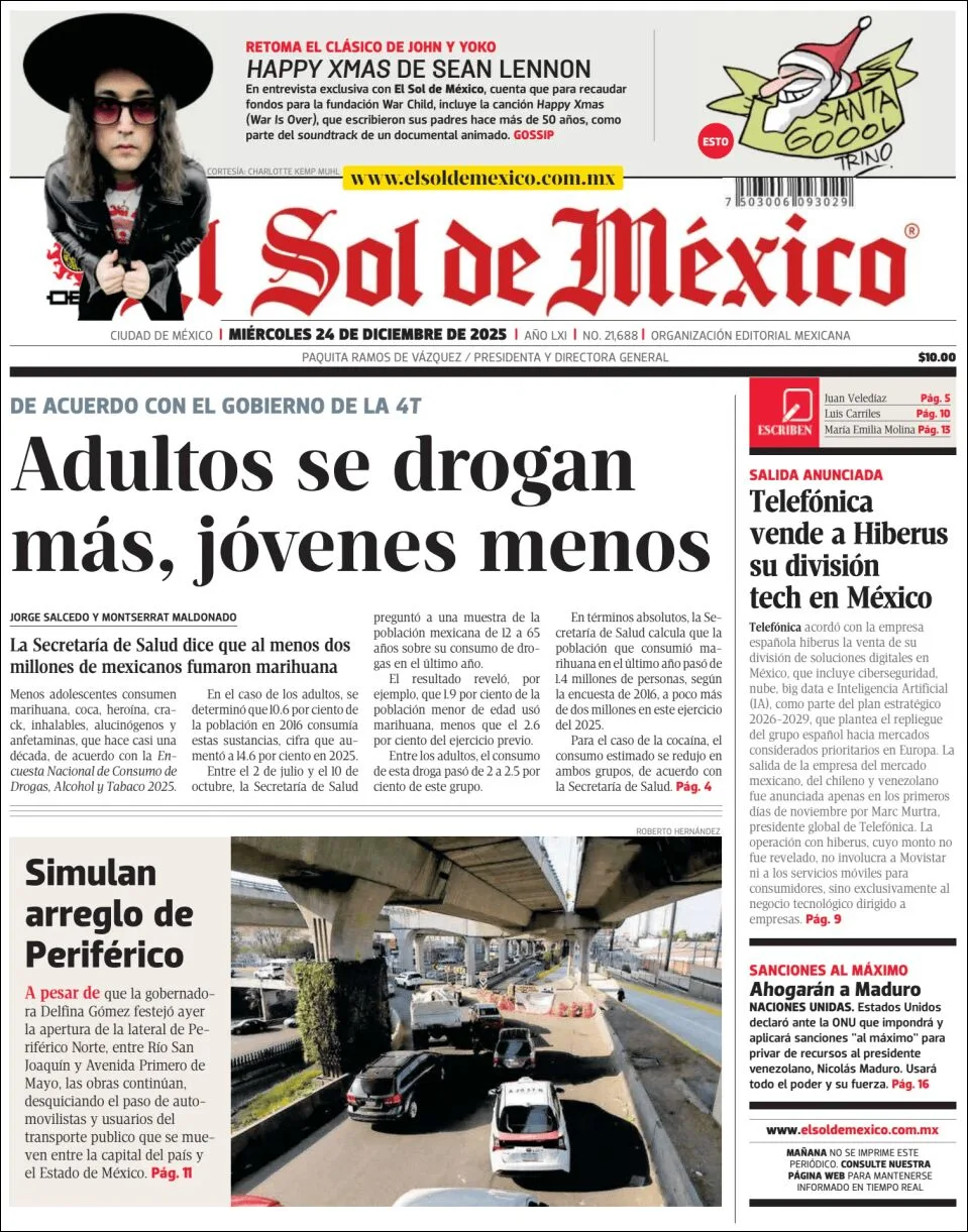 Portada de El Sol de Mexico del miércoles, 24 de diciembre de 2025