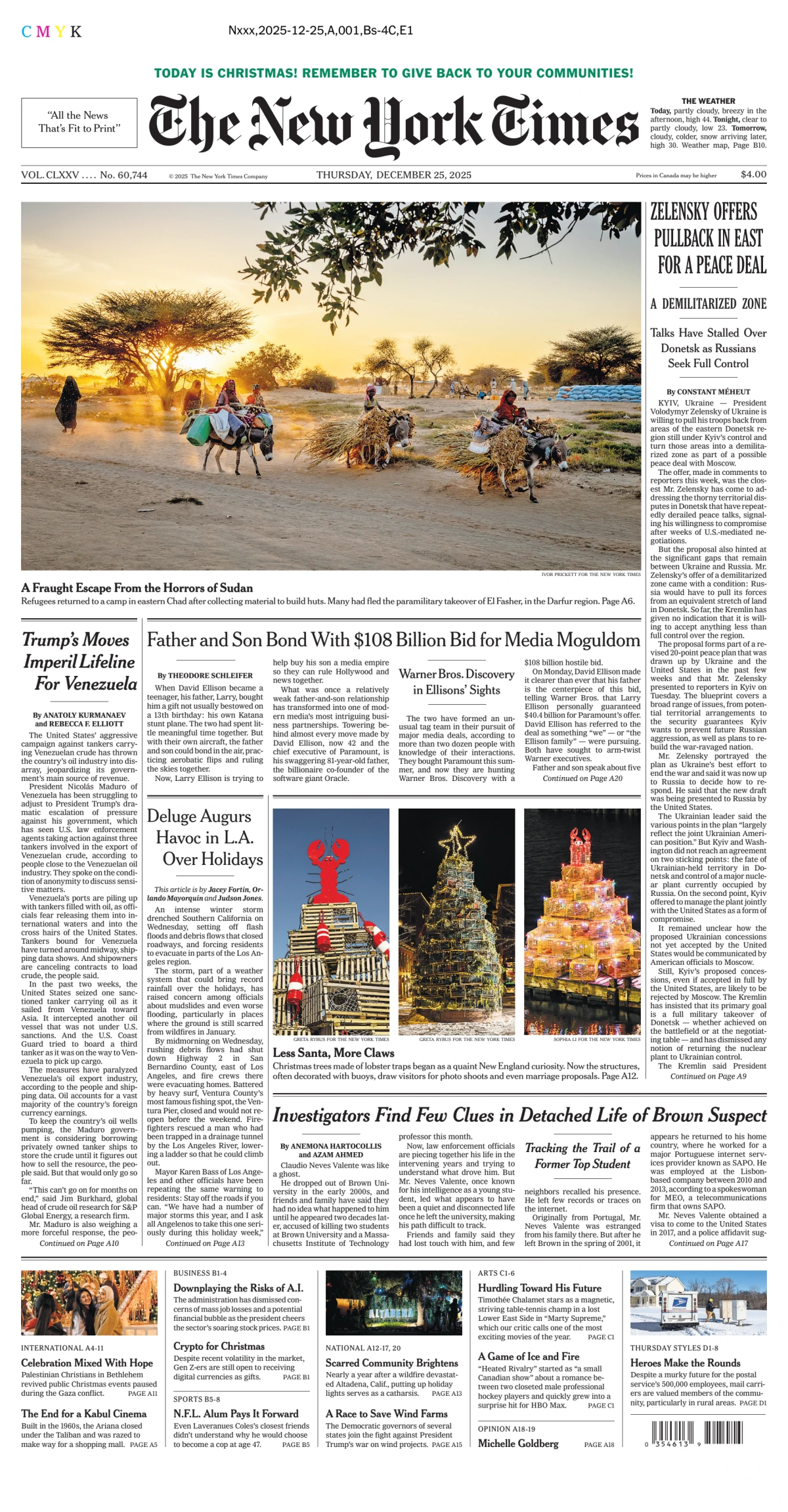 Portada de The New York Times (new York) del jueves, 25 de diciembre de 2025