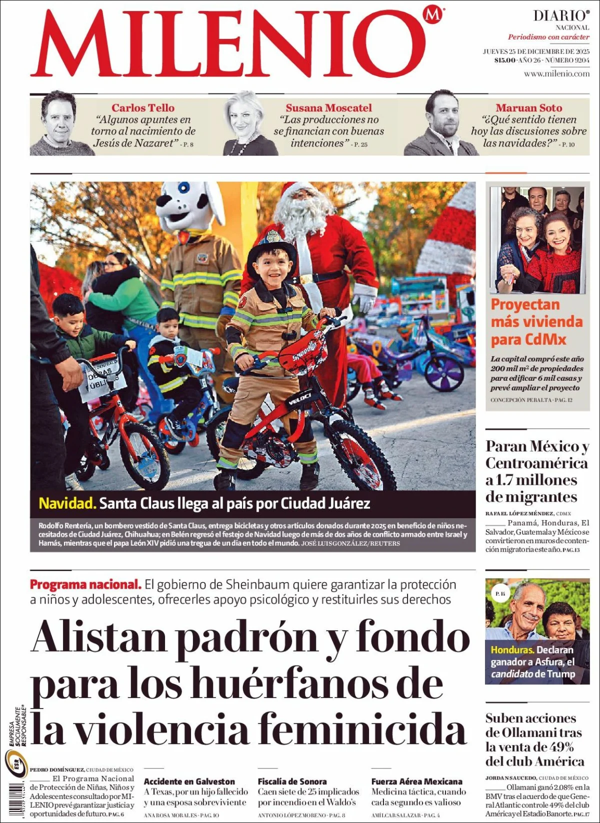 Portada de Milenio del jueves, 25 de diciembre de 2025