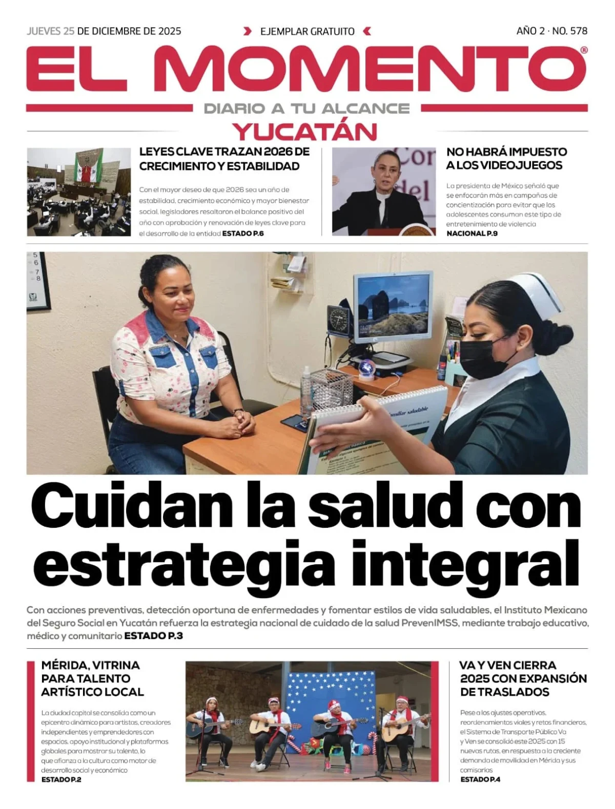 Portada de El Momento Yucatan del jueves, 25 de diciembre de 2025