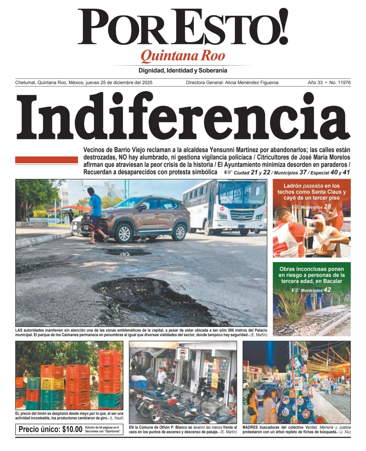Portada de Por Esto (quintana Roo Chetumal) del jueves, 25 de diciembre de 2025