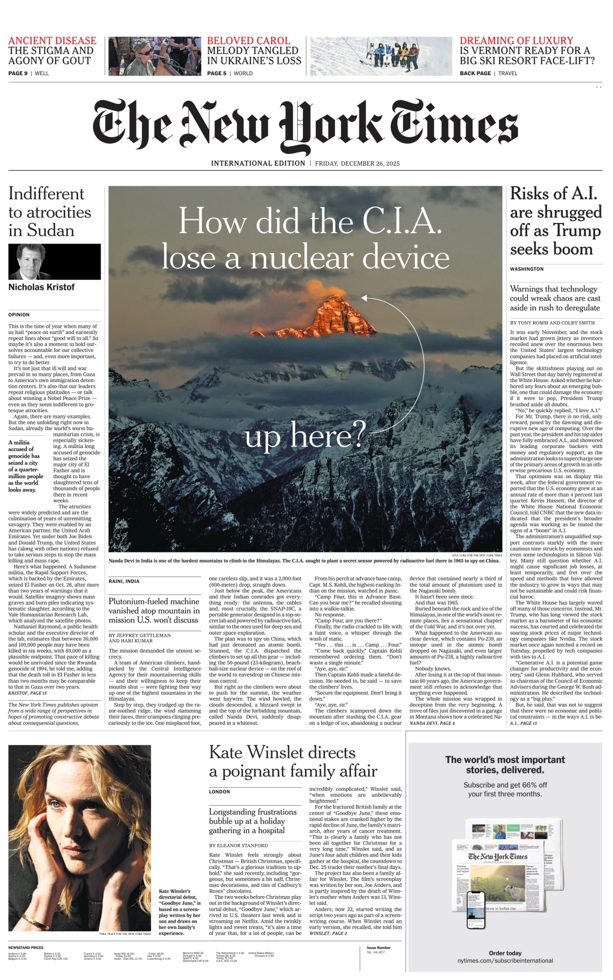 Portada de The New York Times (international) del viernes, 26 de diciembre de 2025