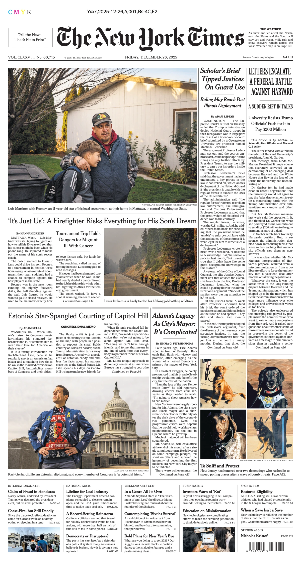 Portada de The New York Times (national) del viernes, 26 de diciembre de 2025