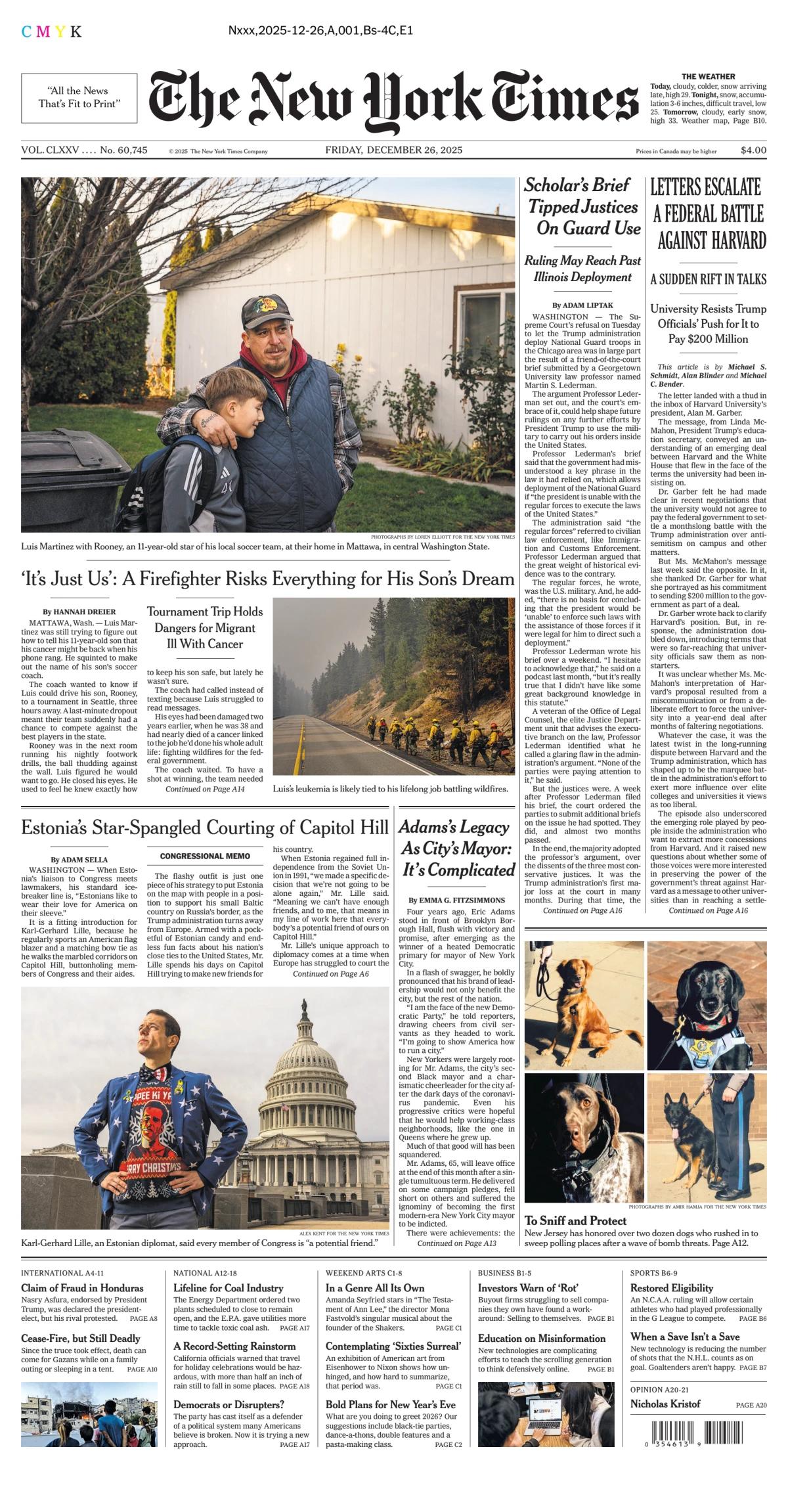 Portada de The New York Times (new York) del viernes, 26 de diciembre de 2025