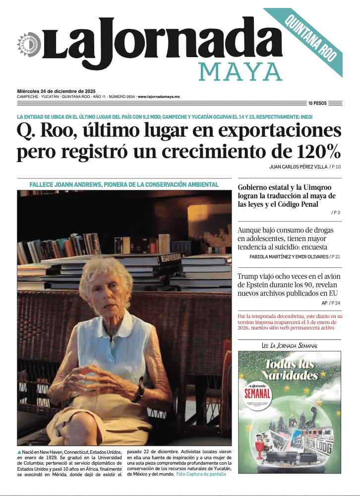 Portada de La Jornada Maya Quintana Roo del miércoles, 24 de diciembre de 2025