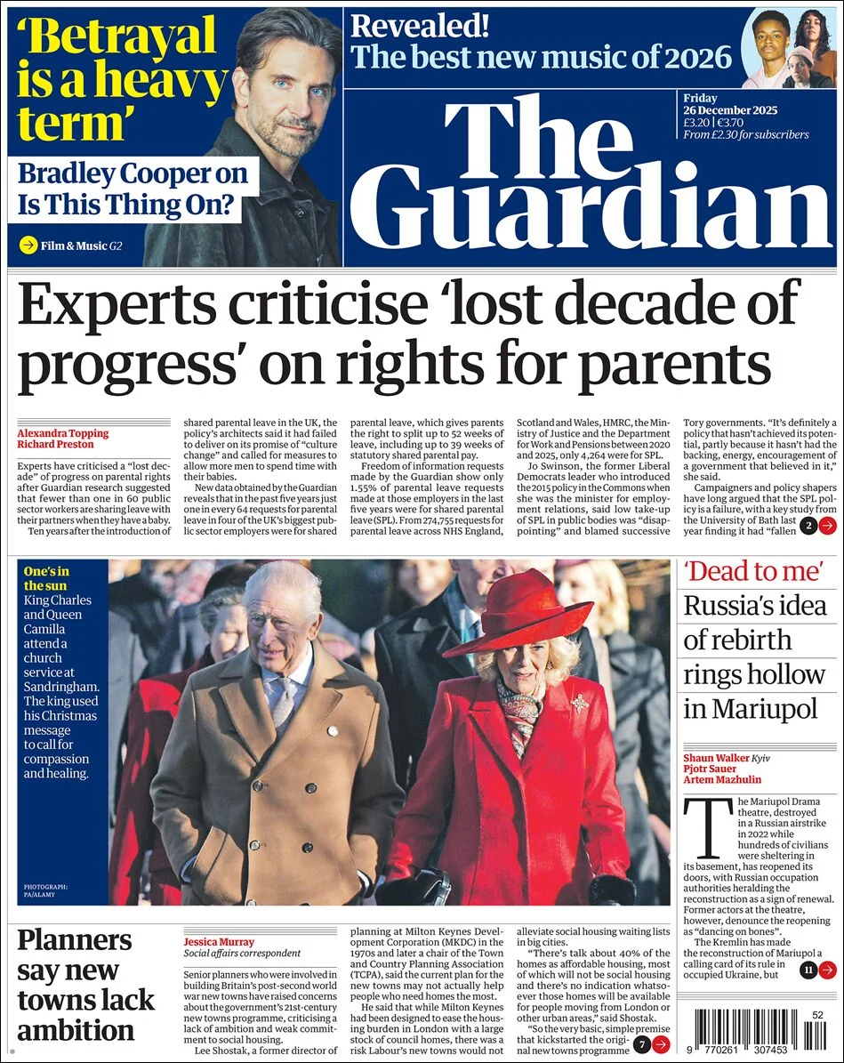 Portada de The Guardian (reino Unido) del viernes, 26 de diciembre de 2025