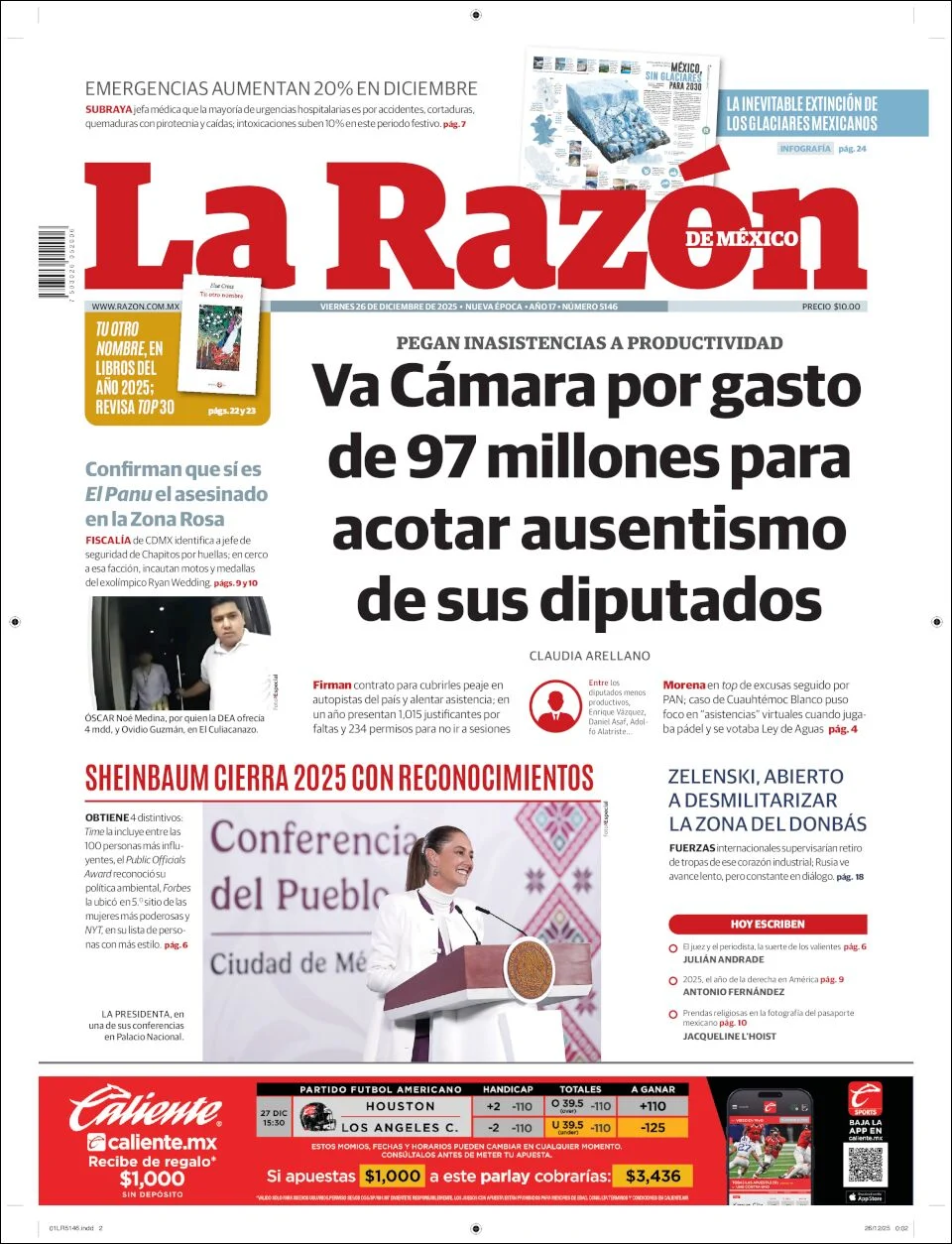Portada de La Razon del viernes, 26 de diciembre de 2025