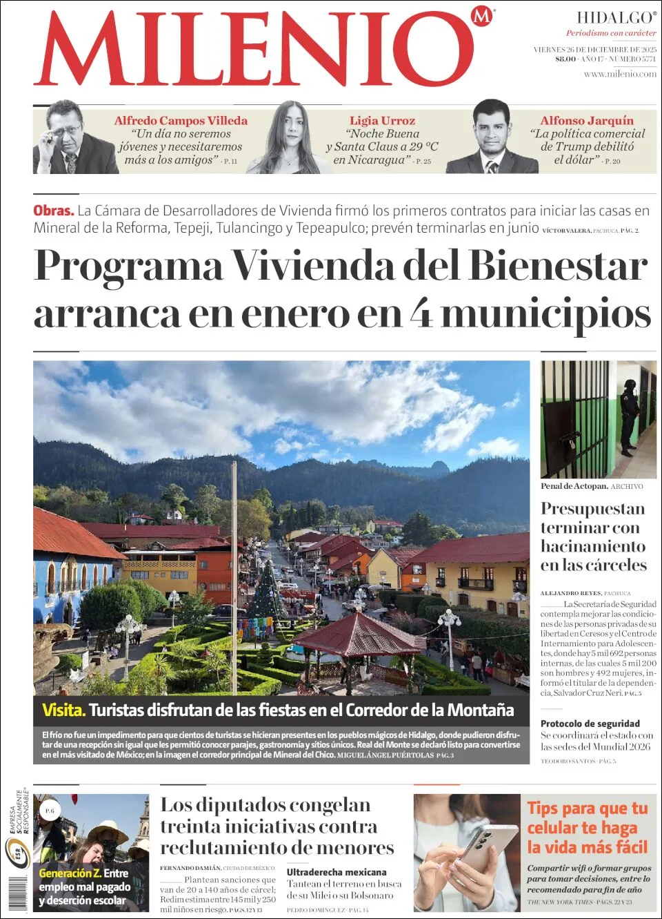 Portada de Milenio Hidalgo del viernes, 26 de diciembre de 2025