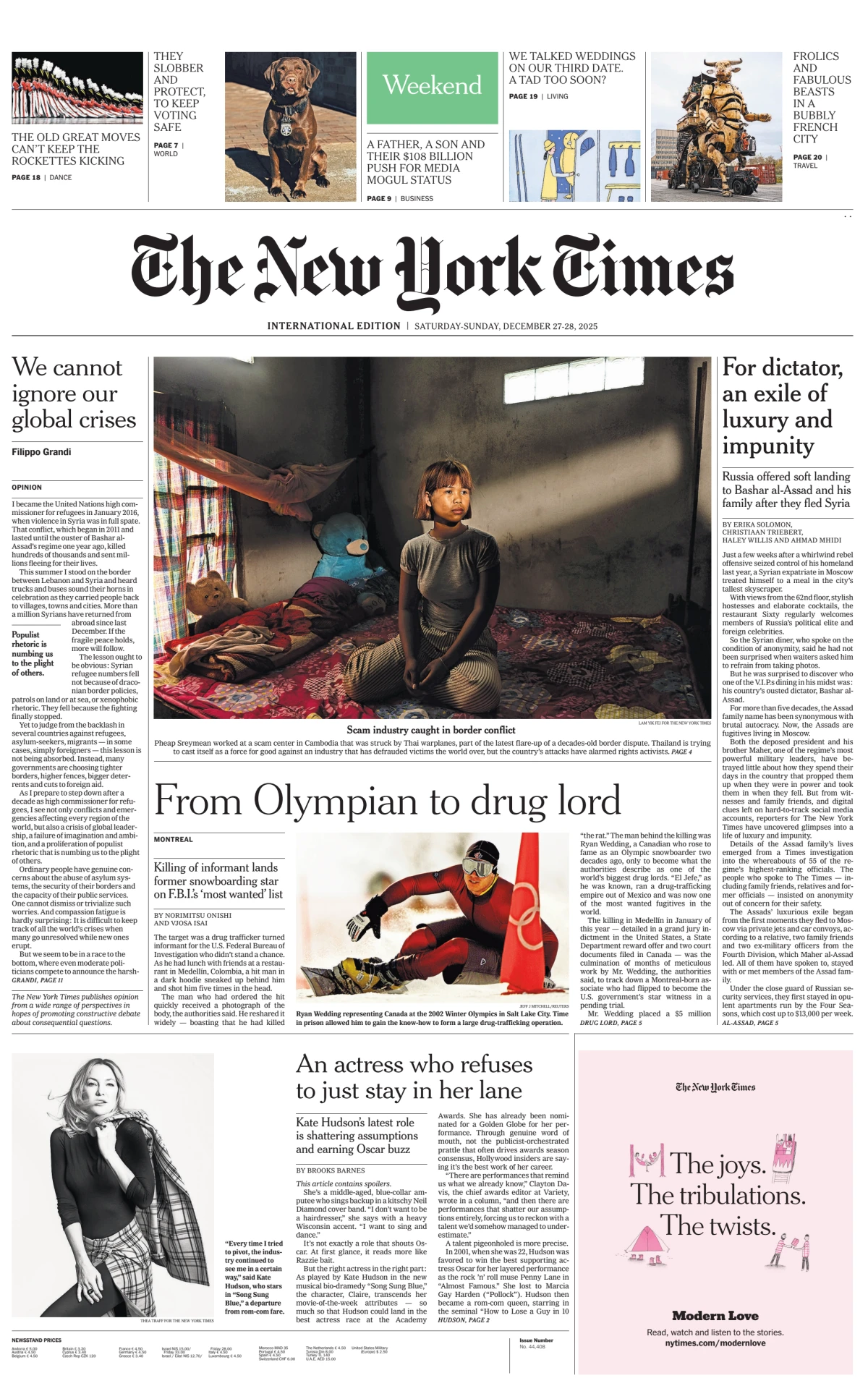 Portada de The New York Times (international) del sábado, 27 de diciembre de 2025