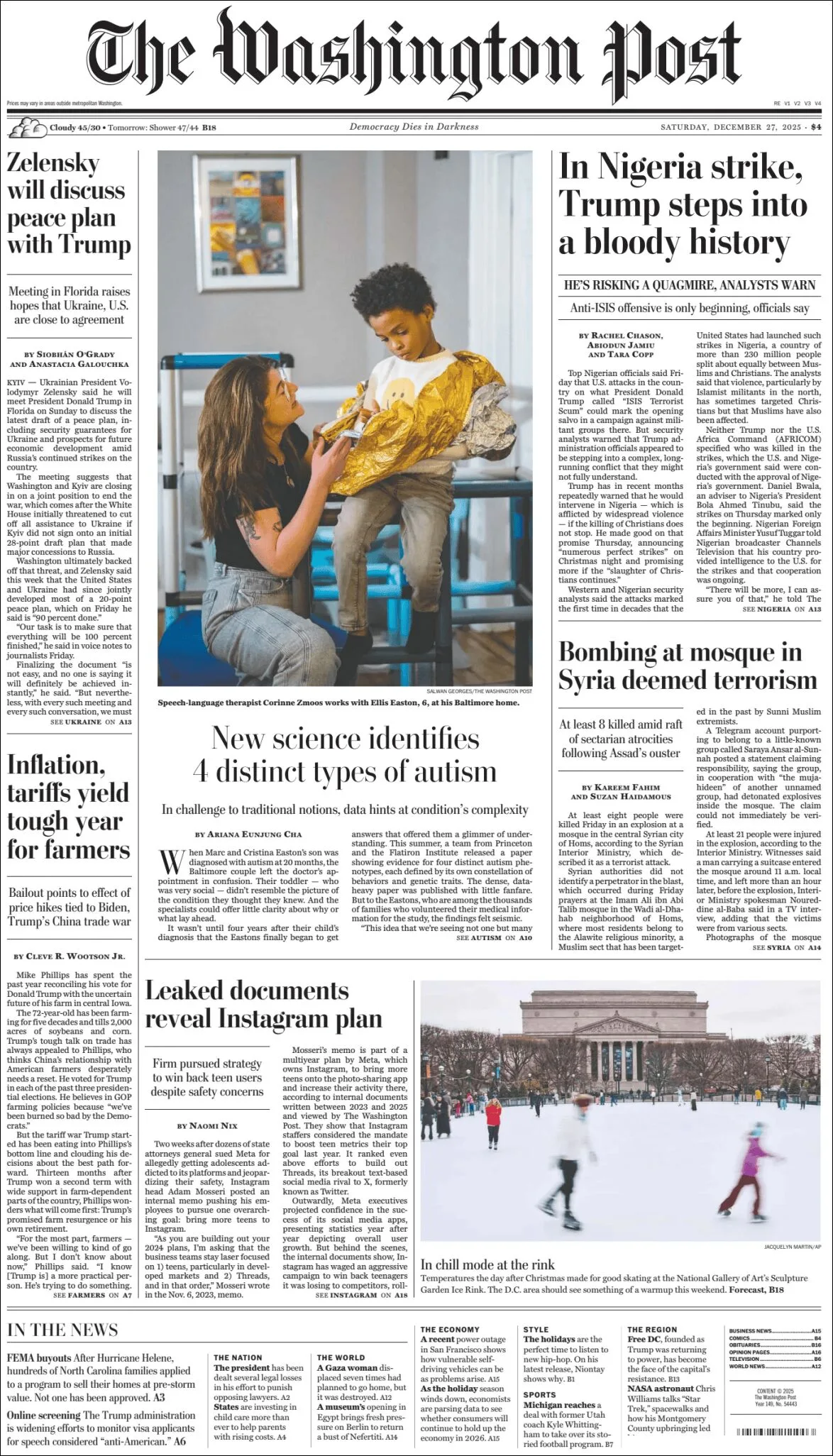 Portada de The Washington Post del sábado, 27 de diciembre de 2025
