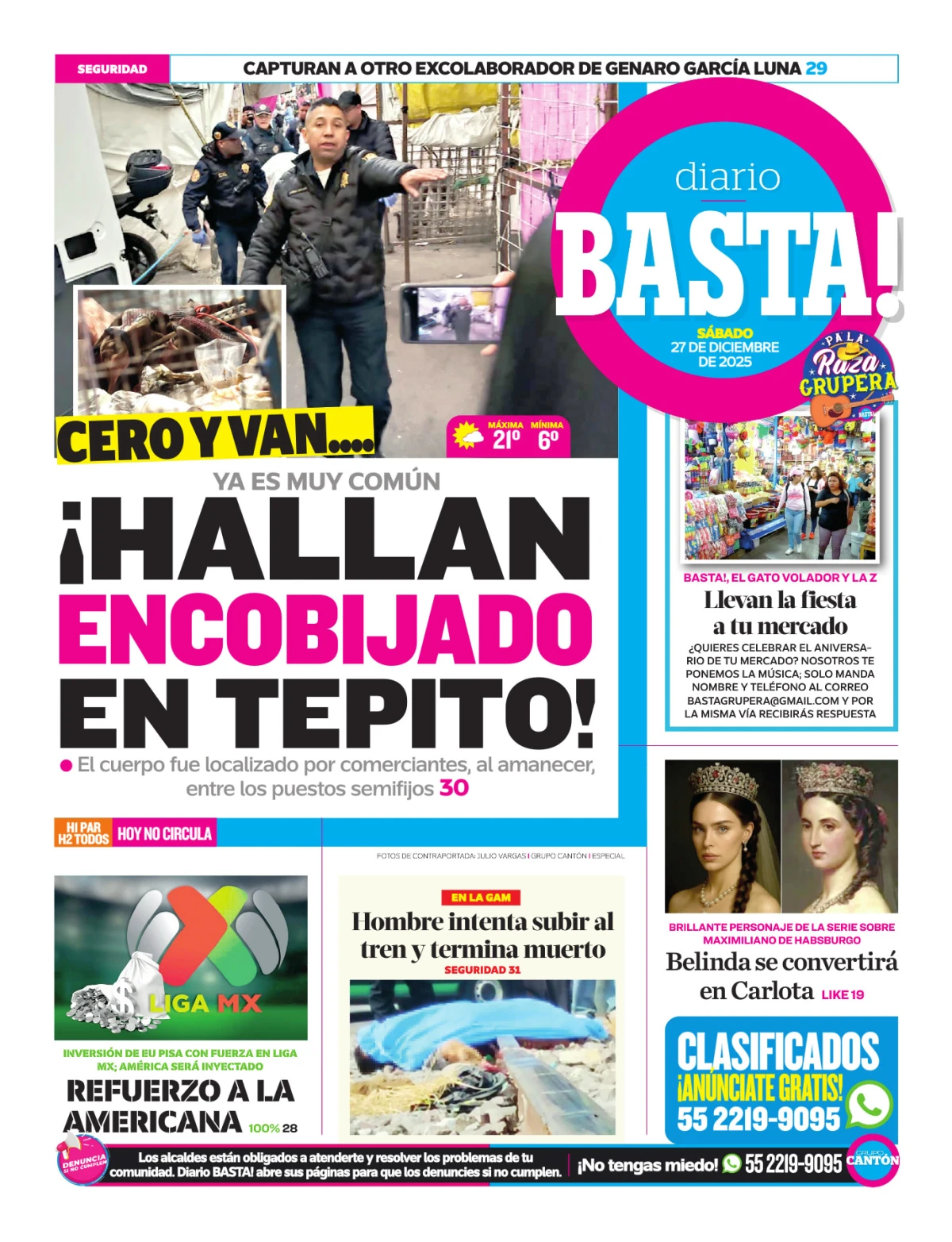 Portada de Basta! (contraportada) del sábado, 27 de diciembre de 2025