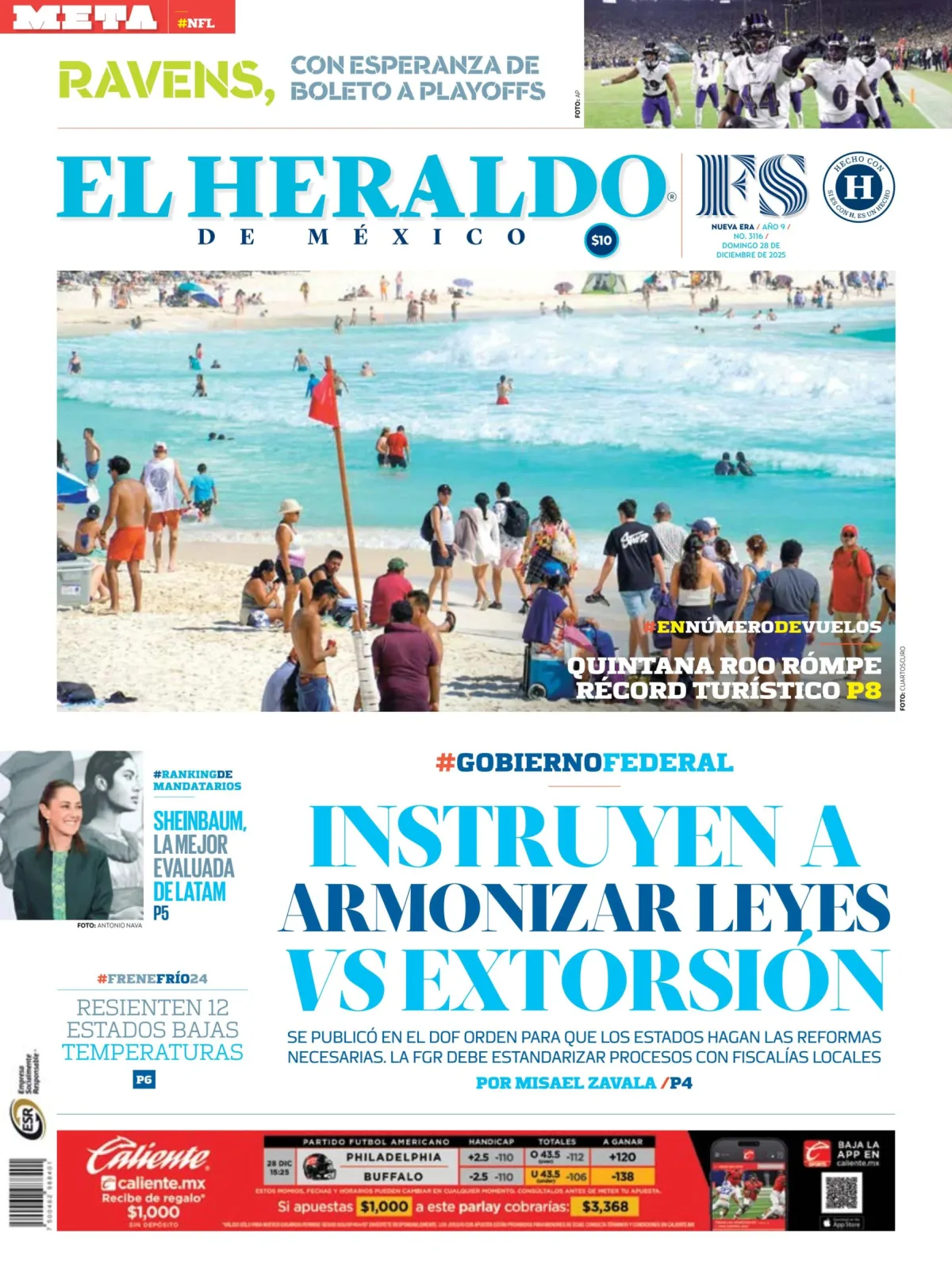Portada de El Heraldo de Mexico del domingo, 28 de diciembre de 2025