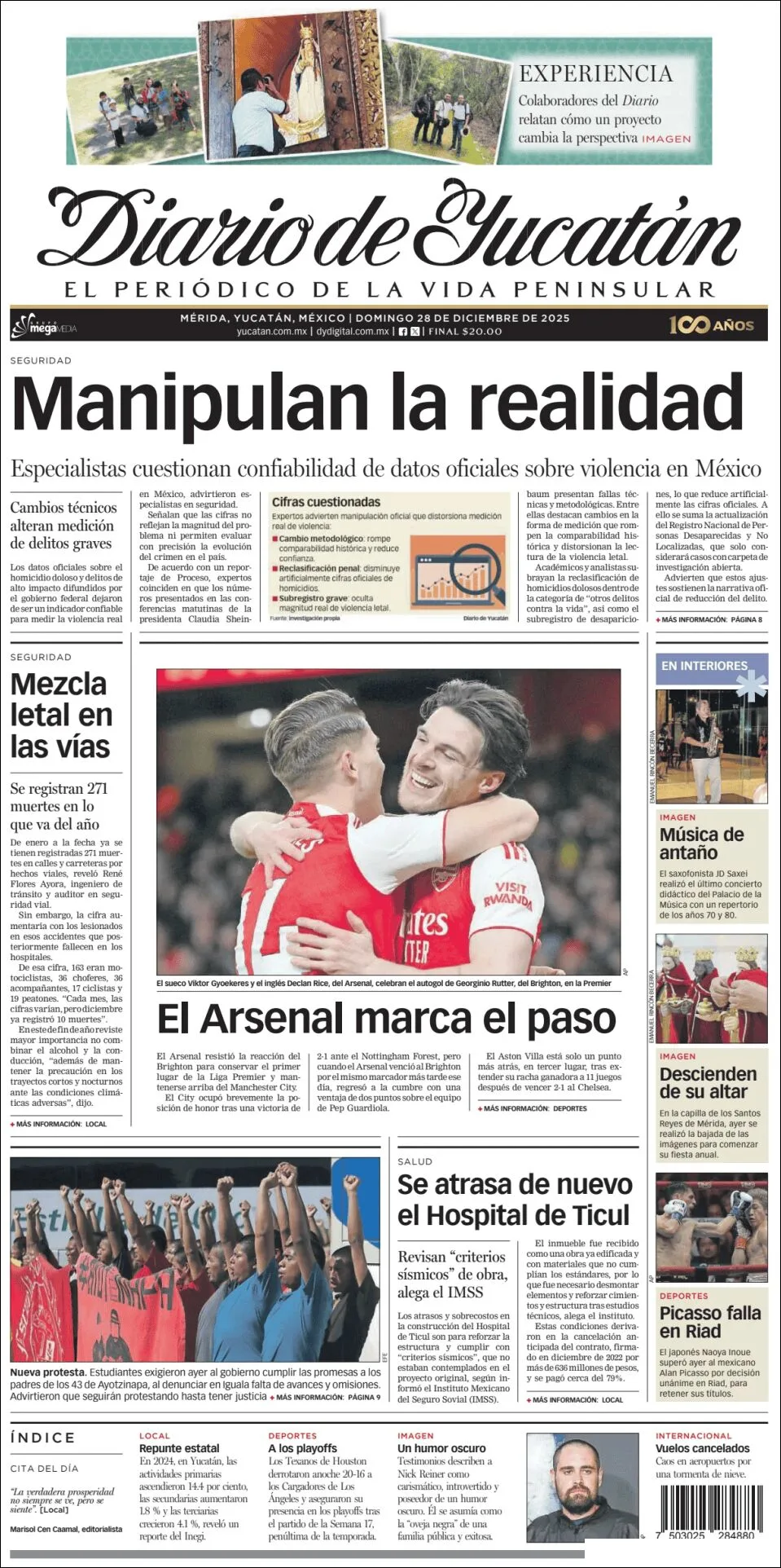 Portada de Diario de Yucatán del domingo, 28 de diciembre de 2025