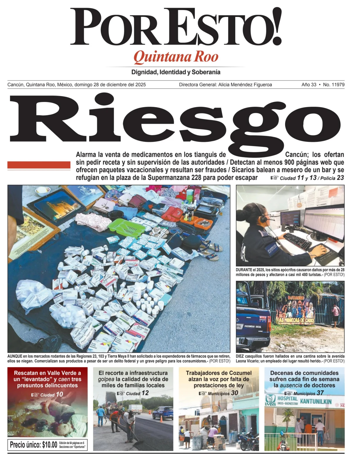 Portada de Por Esto (quintana Roo Cancun) del domingo, 28 de diciembre de 2025