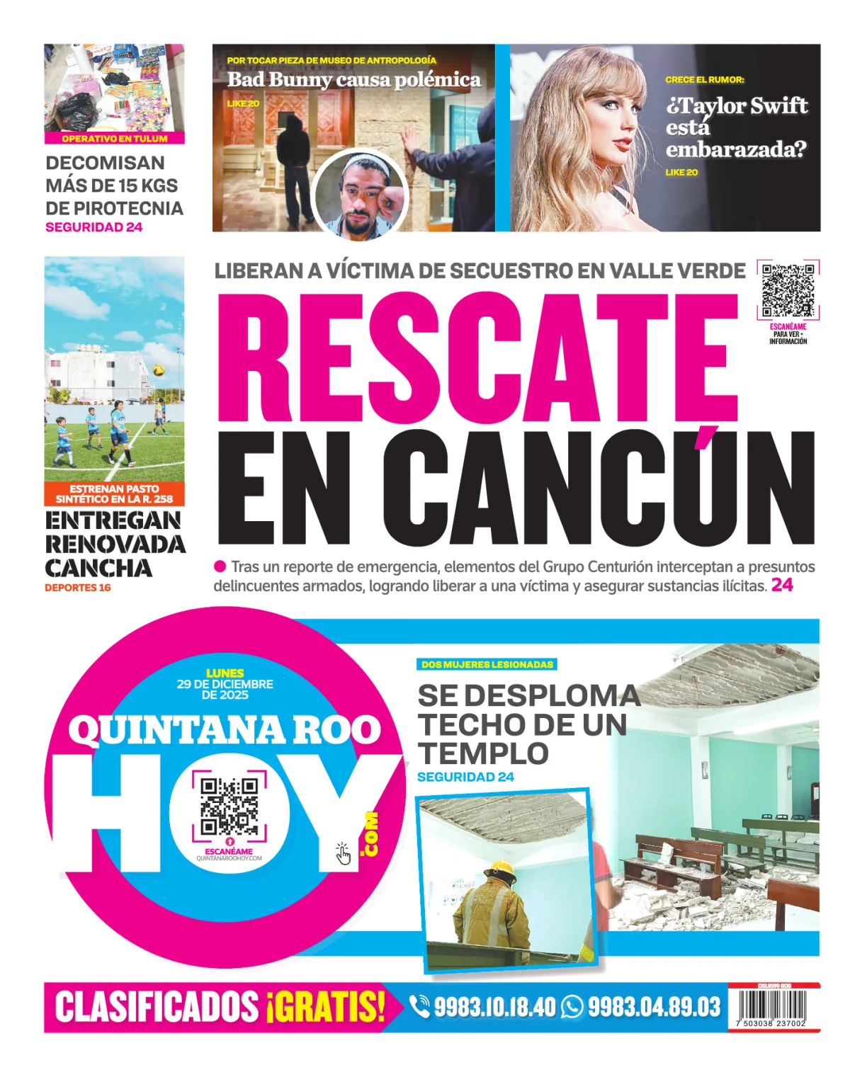 Portada de Quintana Roo Hoy (contraportada)