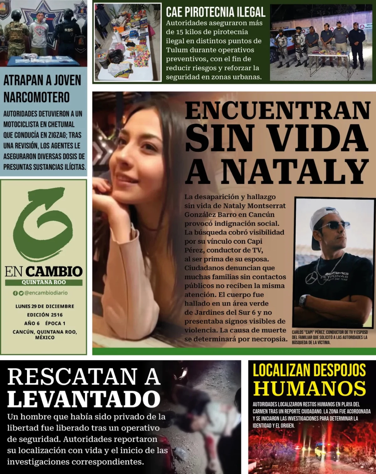 Portada de En Cambio - Quintana Roo (contraportada) del lunes, 29 de diciembre de 2025