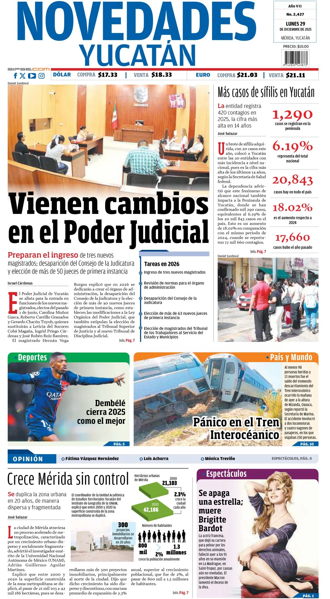 Portada de Novedades Yucatan