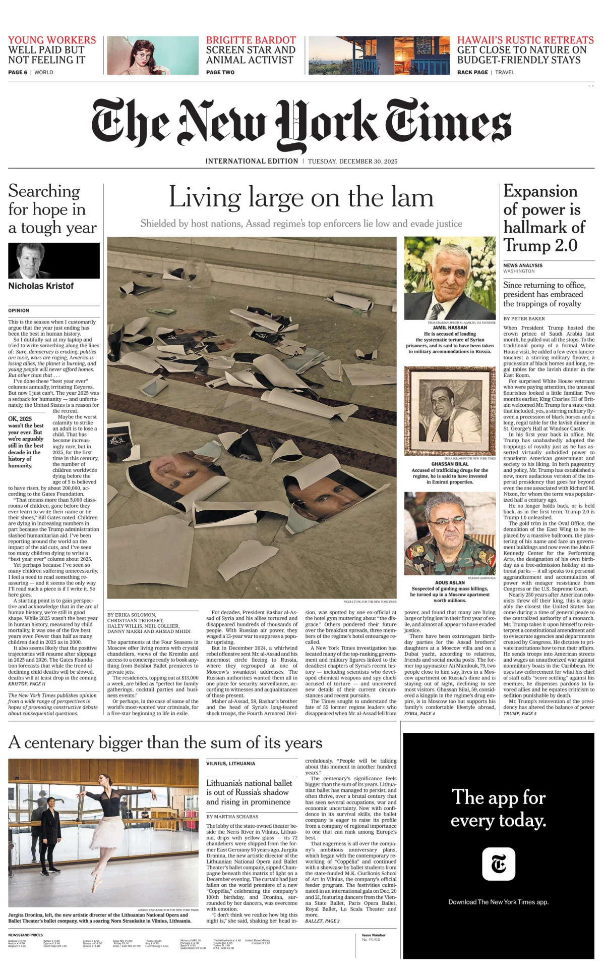 Portada de The New York Times (international) del martes, 30 de diciembre de 2025