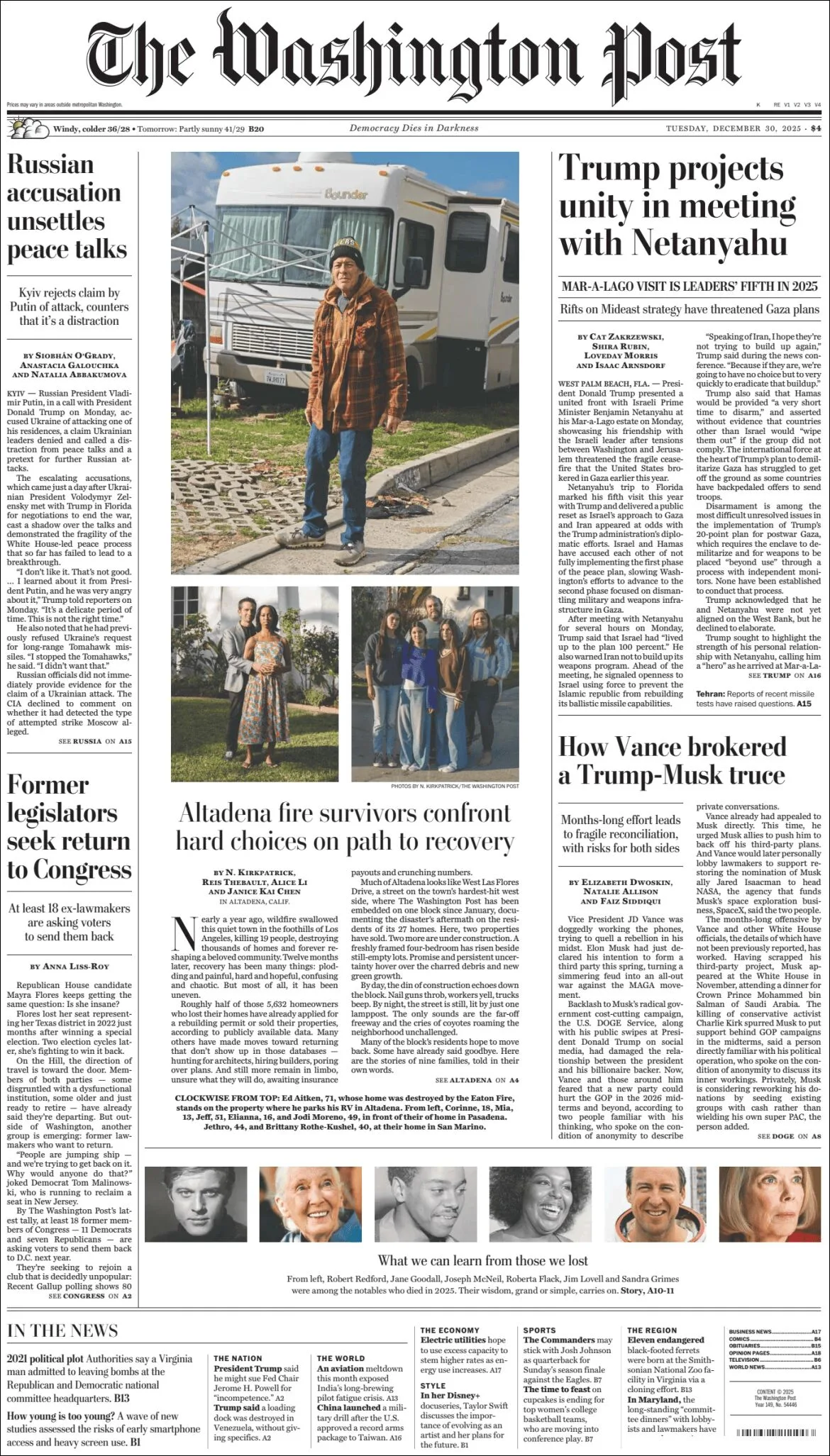 Portada de The Washington Post del martes, 30 de diciembre de 2025
