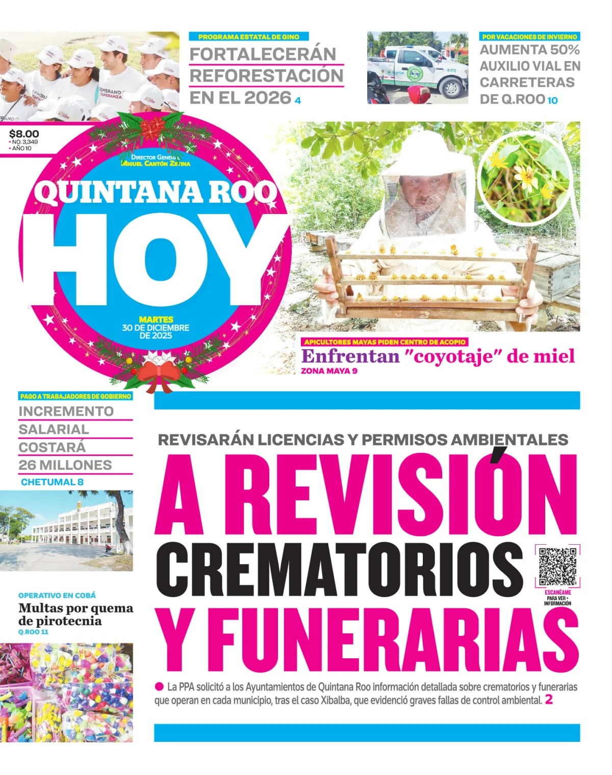 Portada de Quintana Roo Hoy (portada) del martes, 30 de diciembre de 2025