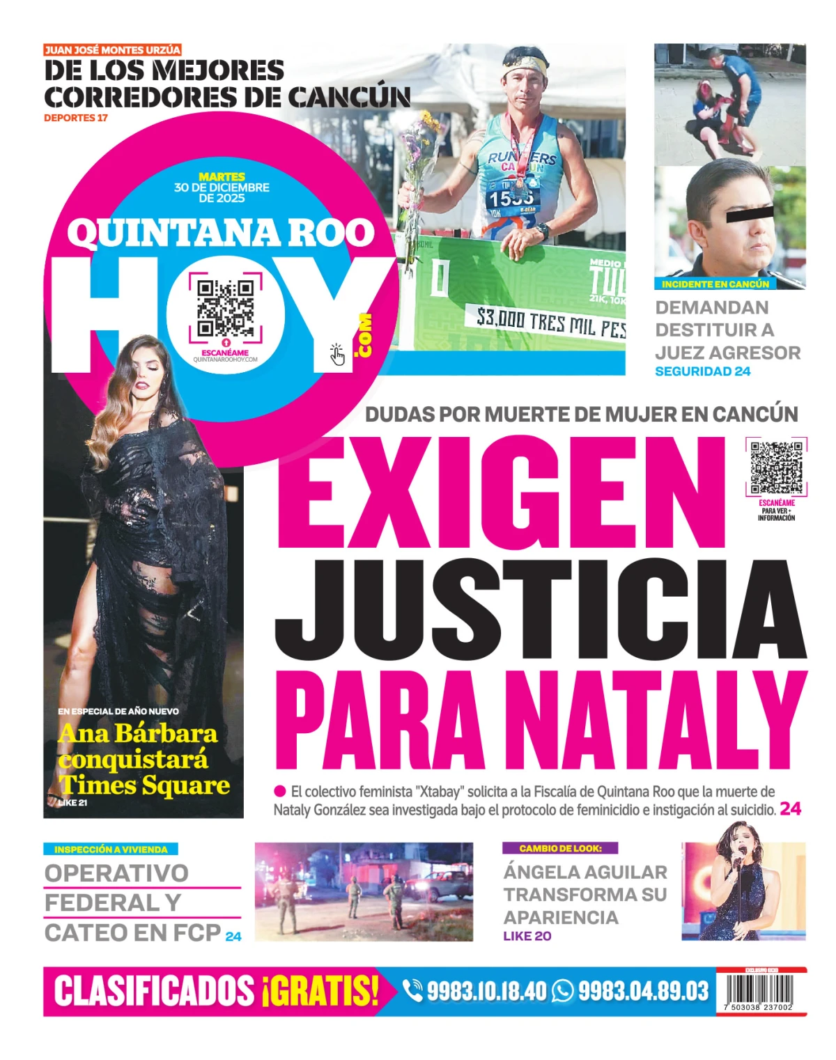 Portada de Quintana Roo Hoy (contraportada) del martes, 30 de diciembre de 2025