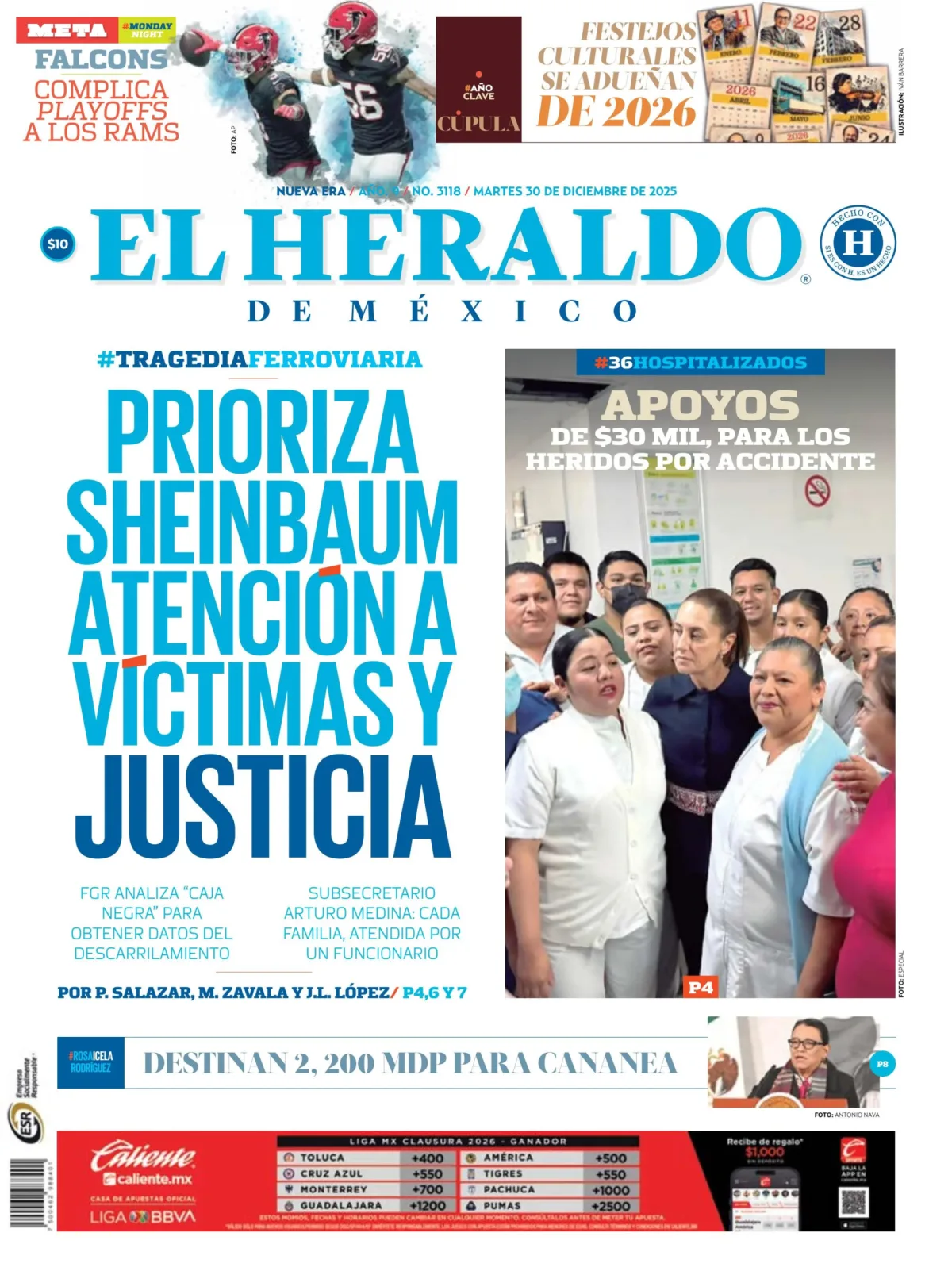 Portada de El Heraldo de Mexico del martes, 30 de diciembre de 2025