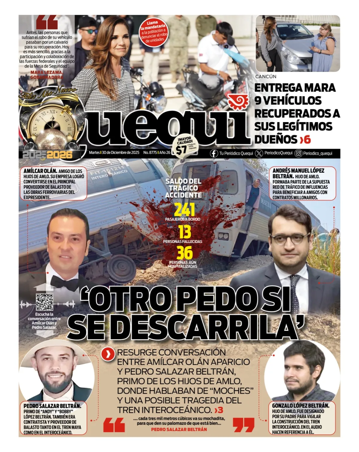 Portada de Quequi del martes, 30 de diciembre de 2025