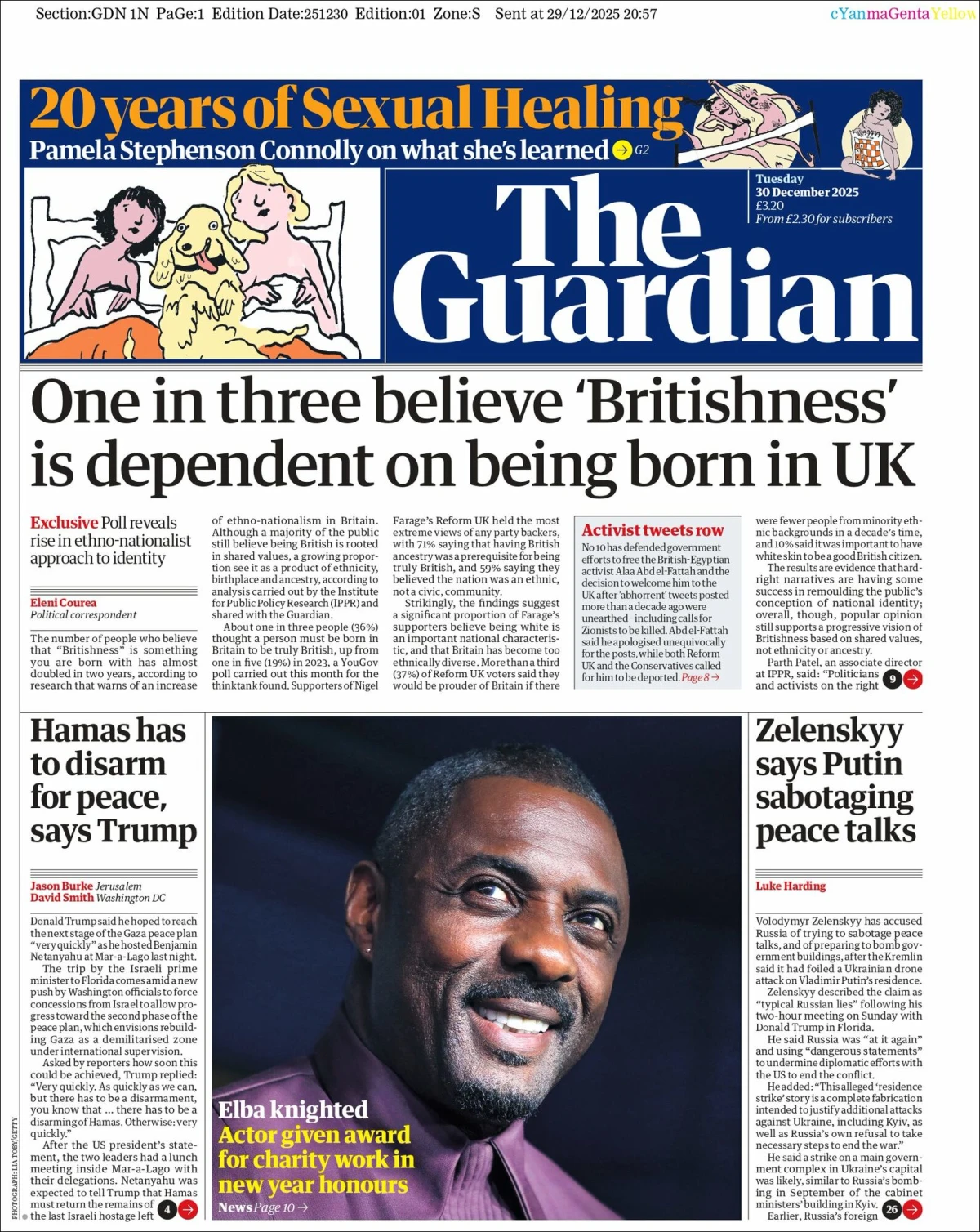 Portada de The Guardian (reino Unido) del martes, 30 de diciembre de 2025