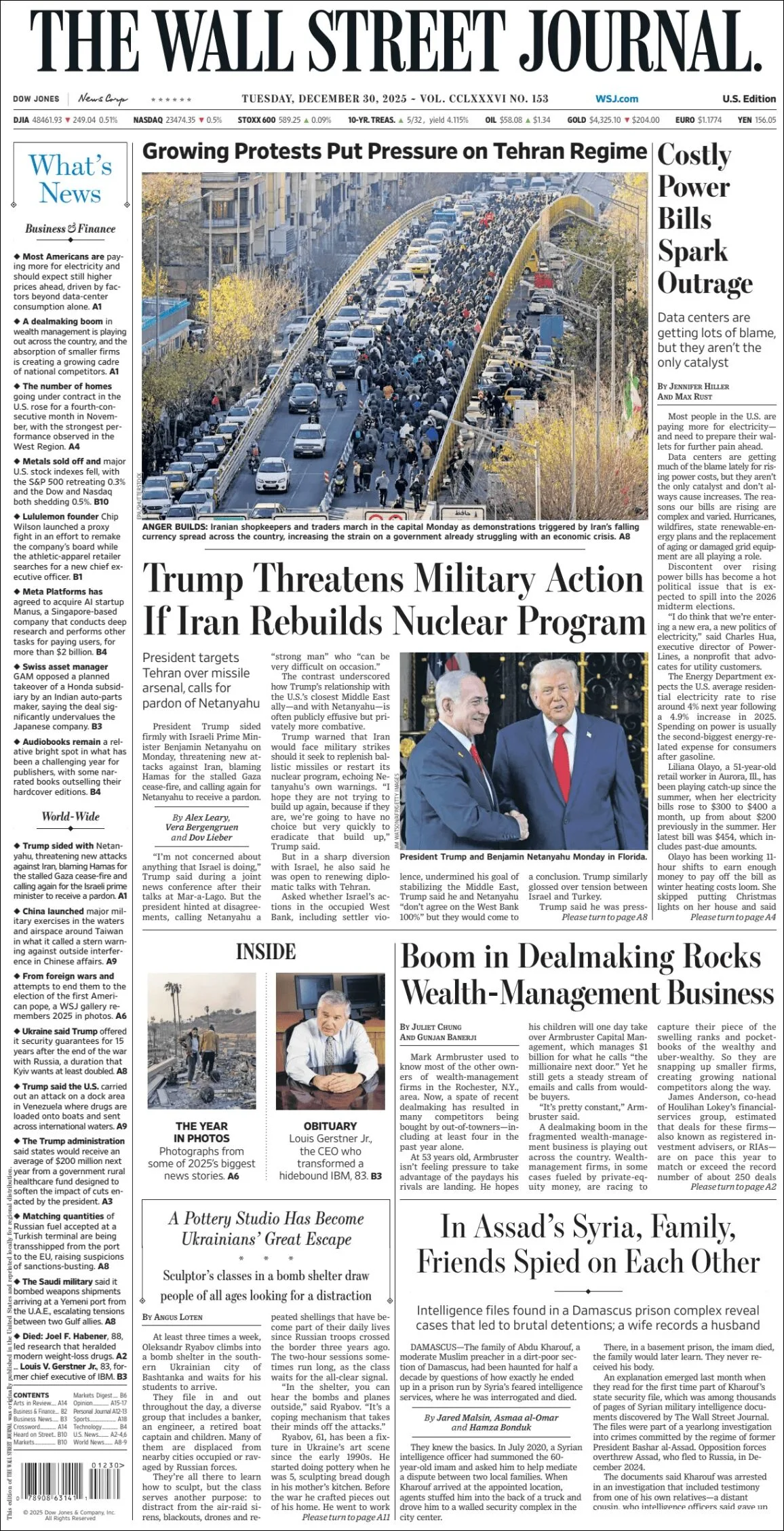 Portada de The Wall Street Journal del martes, 30 de diciembre de 2025