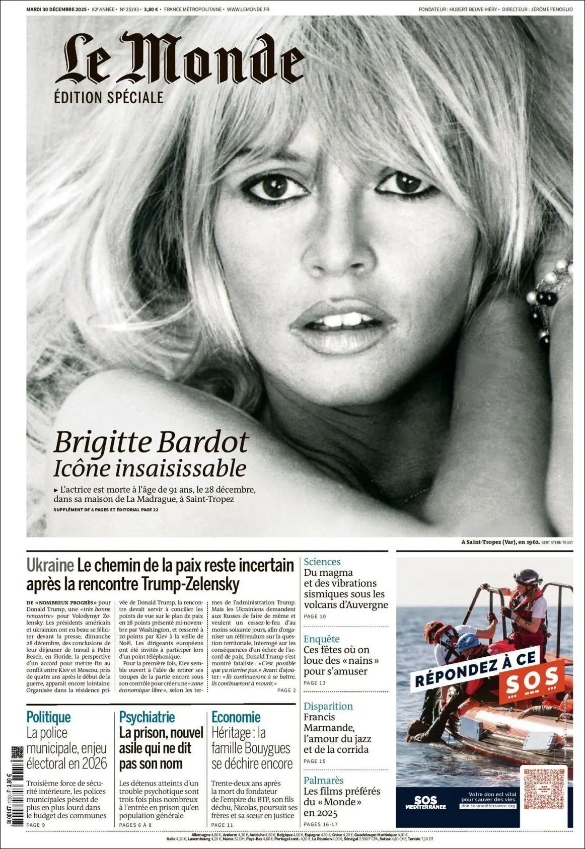 Portada de Le Monde del martes, 30 de diciembre de 2025