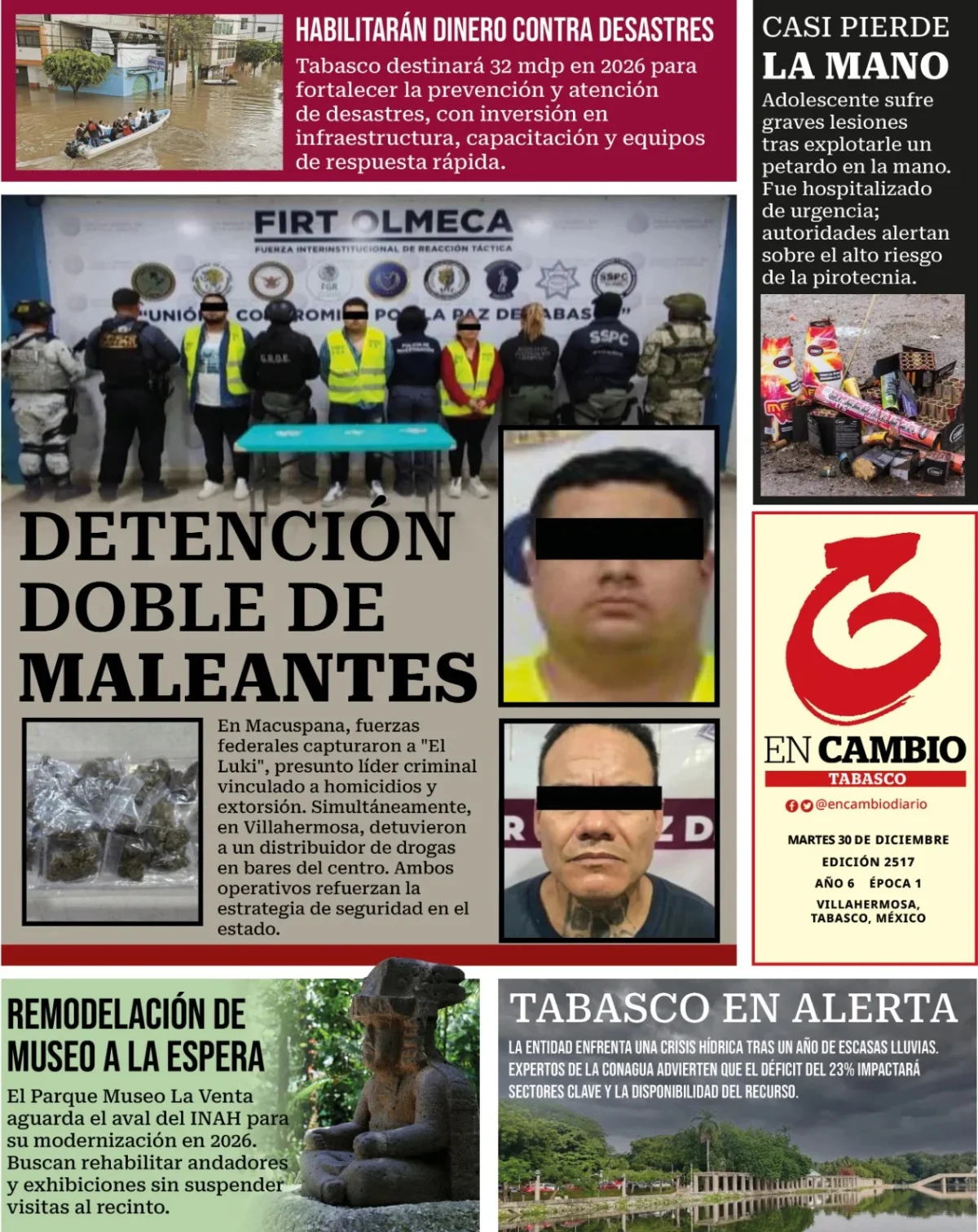 Portada de En Cambio - Tabasco (contraportada) del martes, 30 de diciembre de 2025