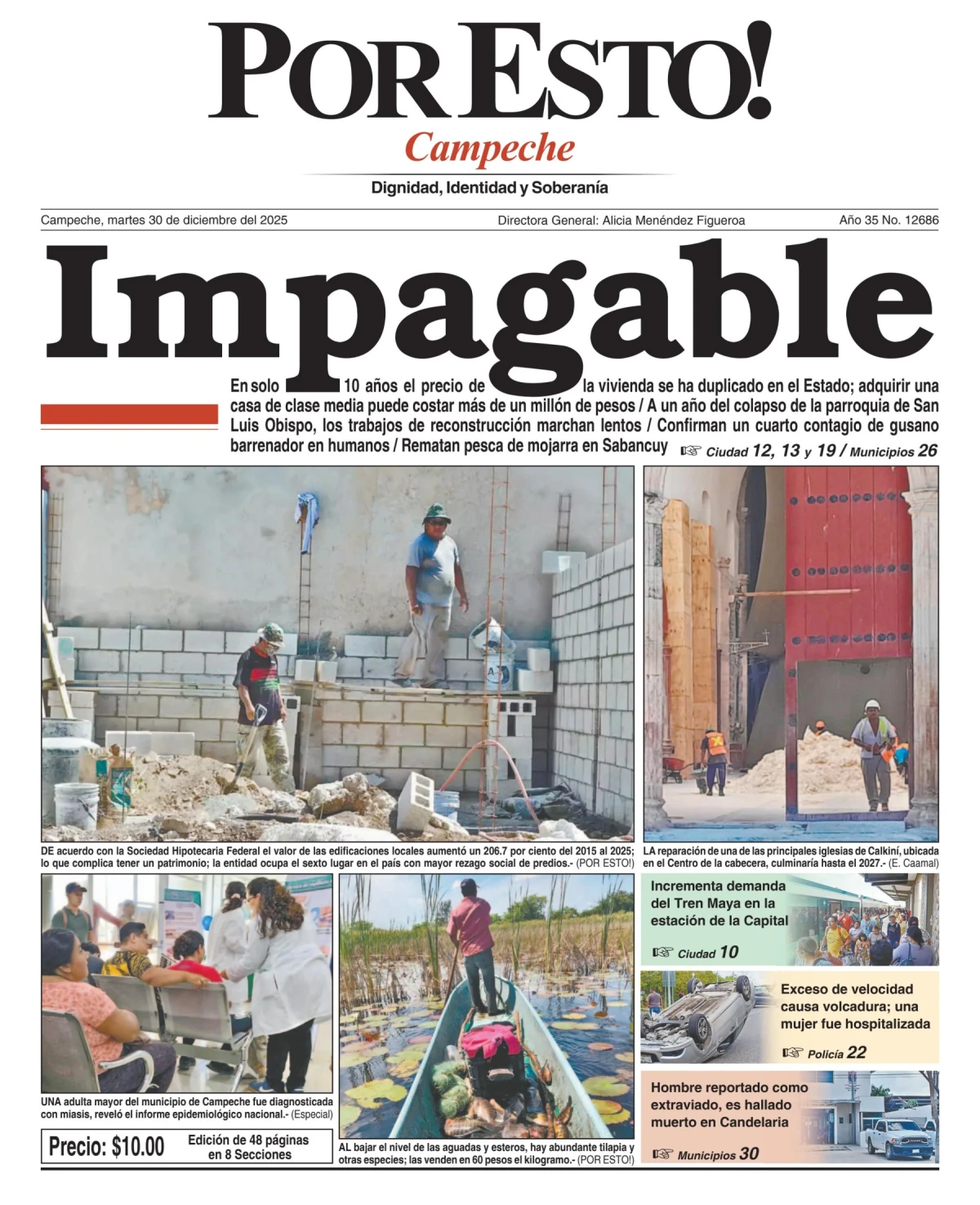 Portada de Por Esto (campeche) del martes, 30 de diciembre de 2025